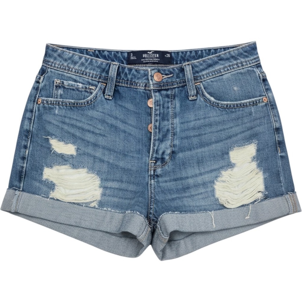 Hollister High-Rise Mom Shorts Distressed Denim Cuffed Medium Wash Size 3 W26